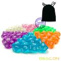 60pcs Assorted Colored Translucent D10 (1-10) Pack,6X10pcs 10 Sides Dice Transparent Polyhedral Dice D10 Set in Drawstring Pouch