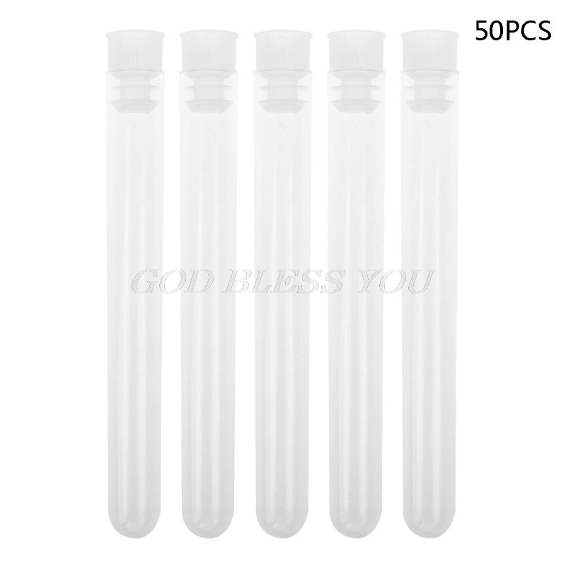 50Pcs/Pack 12x100mm Transparent Laboratory Clear Plastic Test Tubes Vials With Push Caps School Lab Supplies Drop Shipping