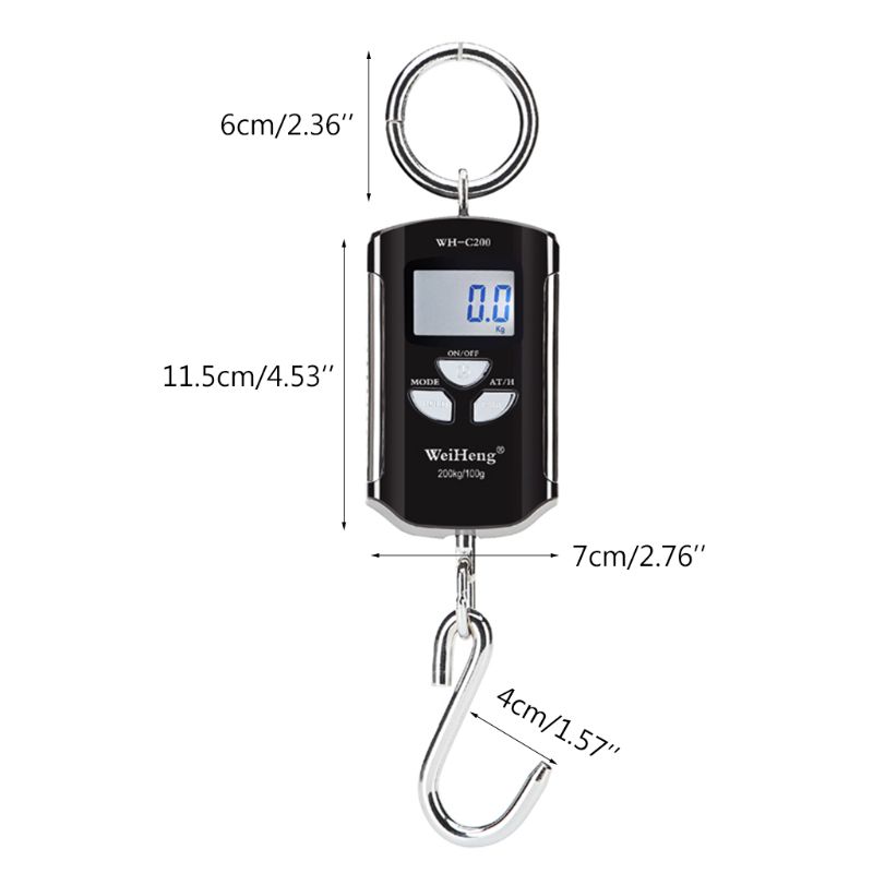 200kg 100g Mini Heavy Duty Electronic Digital Stainless Steel Hook Scale Fish Hanging Crane Scale LCD Loop Weight Balance