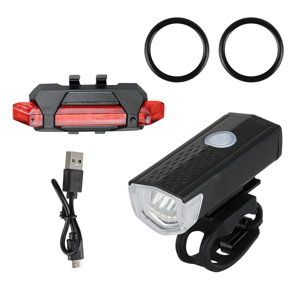 Bike Bicycle Light USB LED Rechargeable Set Mountain Cycle Front Back Headlight Lamp Flashlight