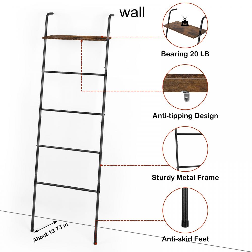 Standing Blanket Ladder with Storage Shelf