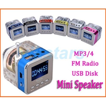 Crystal light Mini Digital Speaker Music portable radio Micro SD/TF USB Disk mp3 fm radio LCD Display speaker clock radio RDA028