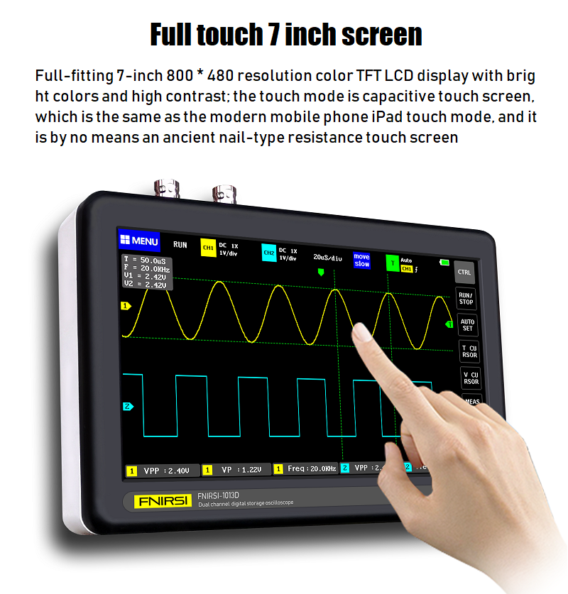 FNIRSI-1013D Digital tablet oscilloscope dual channel 100M bandwidth 1GS sampling rate mini tablet digital oscilloscope