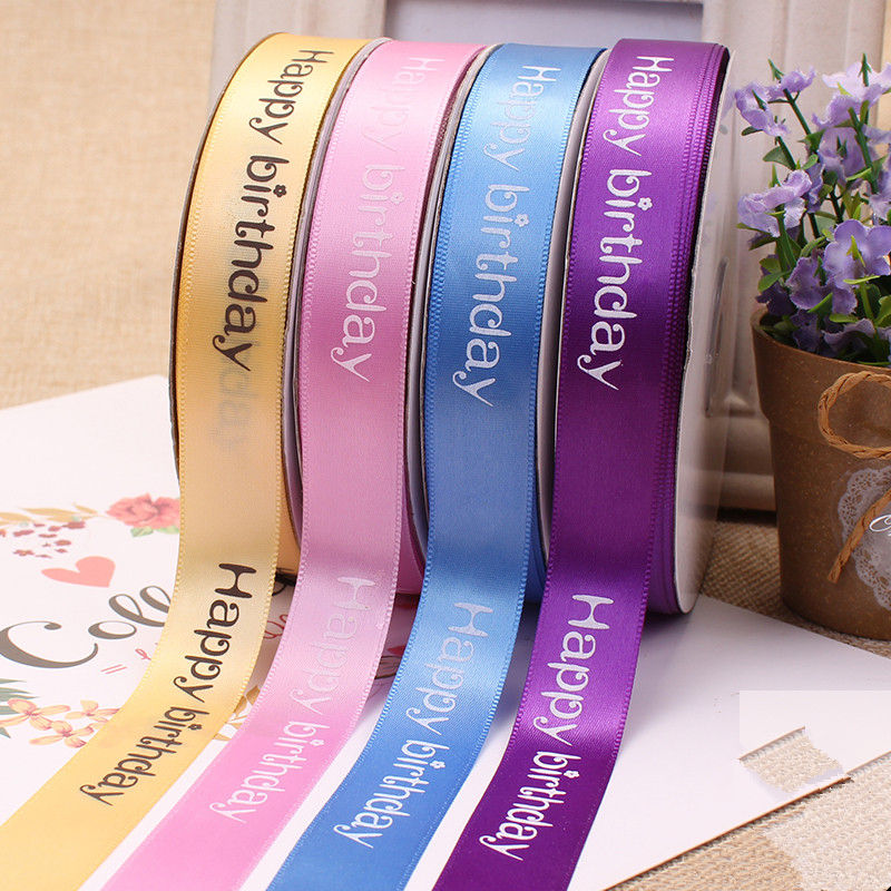 wholesale 2cm polyester printed ribbons 50yards diy cake shop baking floral happy birthday packaging gift tie handmade material