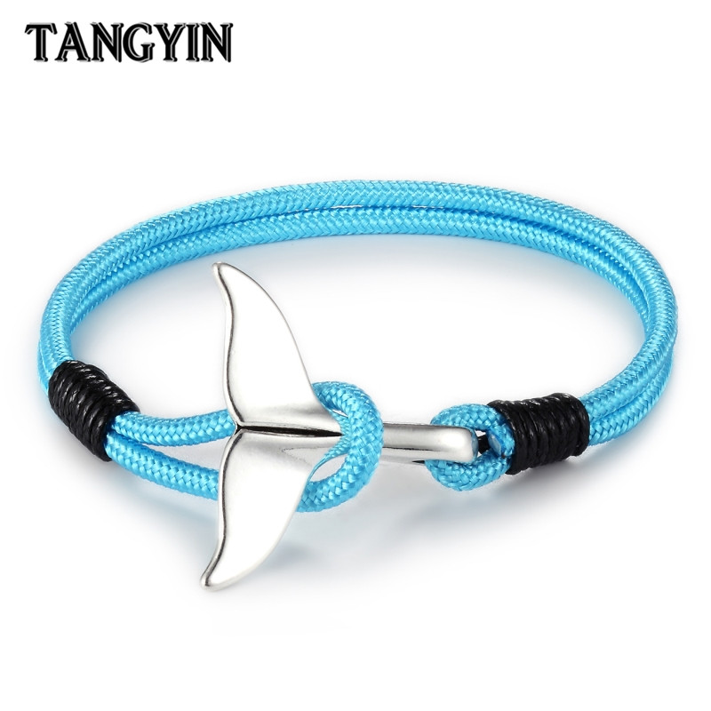 14 Colors Optional Navy Style Charm Anchor Bracelet Alloy Whale Tail DIY Braided Rope Bracelets Men and Women Jewelry Best Gift