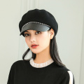 Female Gift Women Autumn and Winter 100% Wool Felt Newsboy Hats Women Fasion Leather Peak Beret Caps 56-58cm