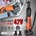 Rechargeable 100Nm Cordless Electric Wrench 42V 3/8'' Ratchet Right Angle Wrench Drill Screwdriver With 2Pcs Battery Charger Kit