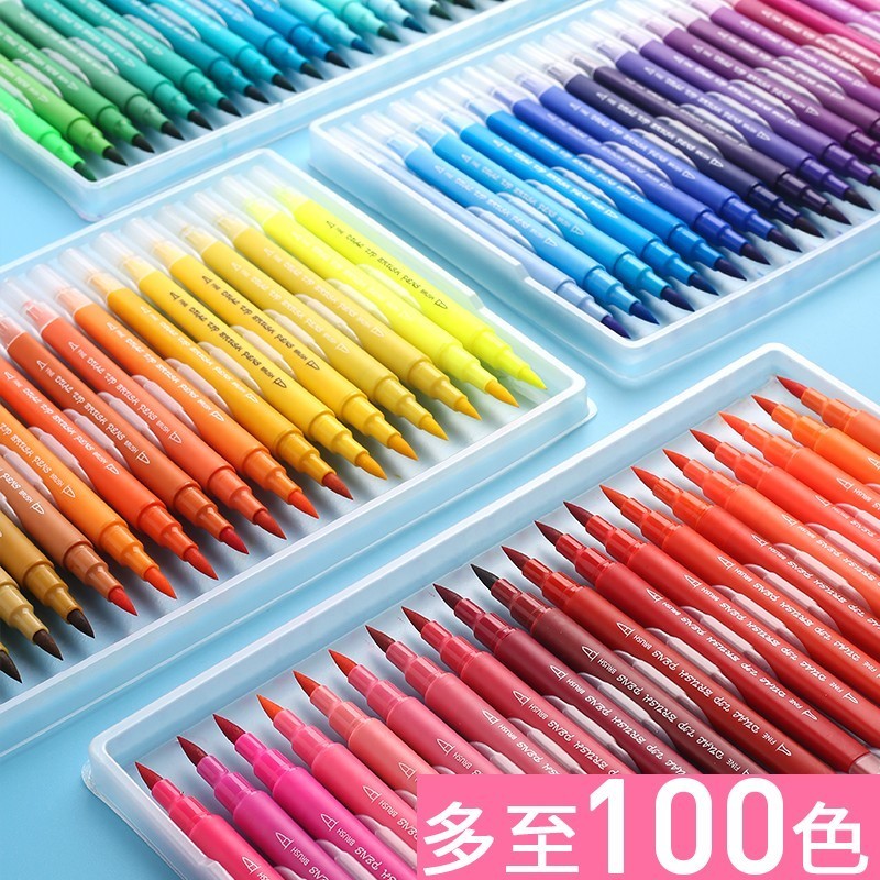 Dual Tips 100 Colors Fine Brush Marker Based Ink Watercolor Paintbrush Sketch Art Marker Pen For Manga Drawing School Supplies