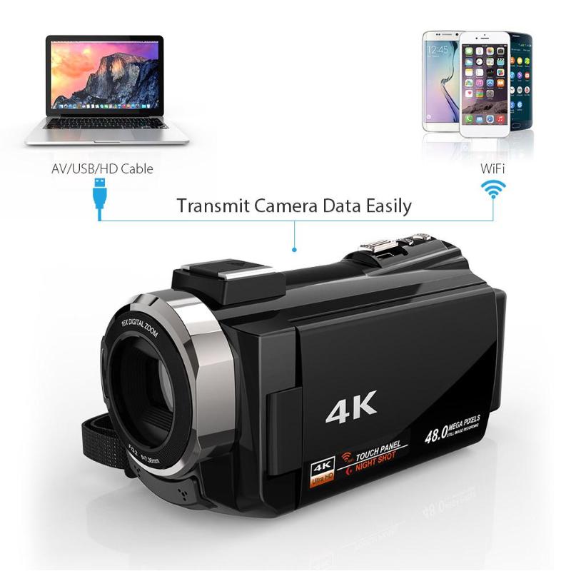Portable 4K Ultra HD 16X Zoom 48MP WiFi Digital Video Camera Camcorder DV 3" Touch Screen With Wide Angle Lens Mic Night Vision