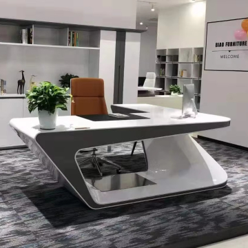 White Gloss Luxury L-shaped Executive Desk
