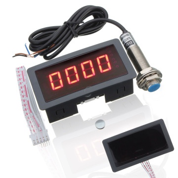 Red LED 4 Digital Tachometer RPM Speed Meter + Proximity Switch Sensor NPN Measuring Instruments