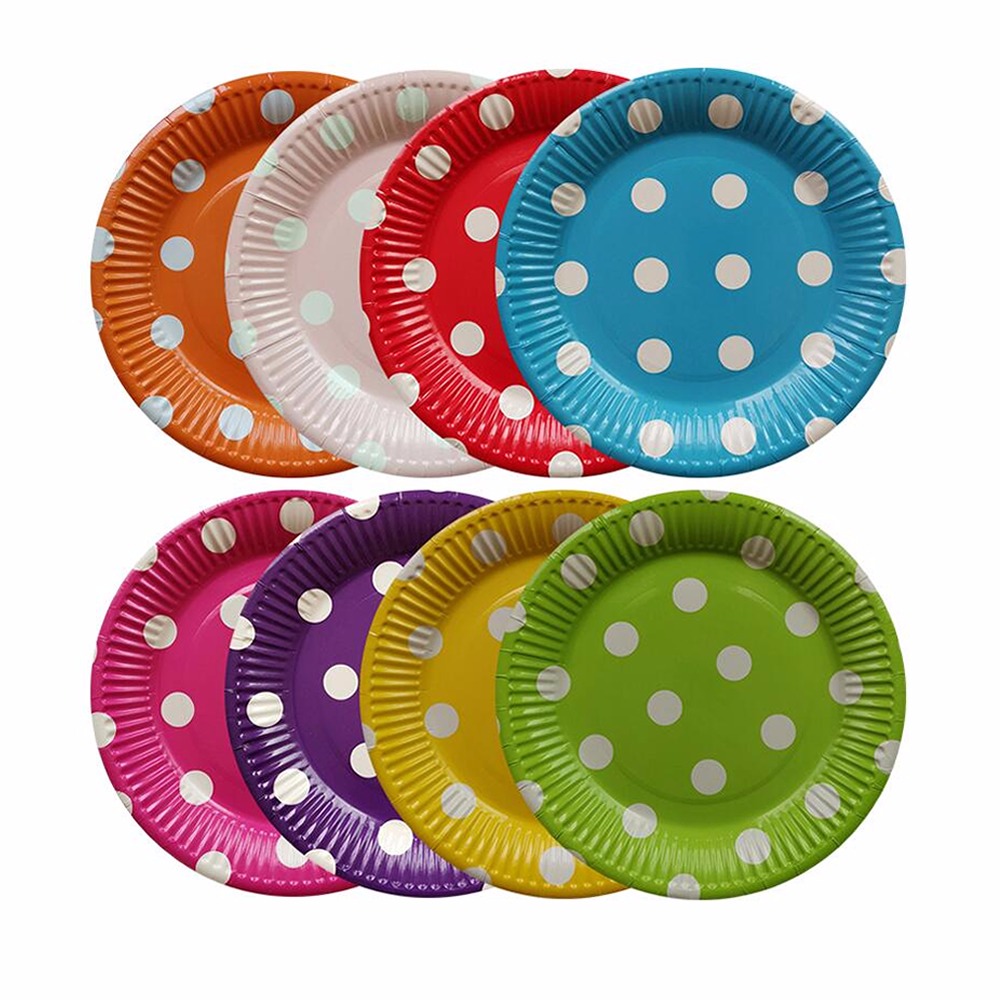 10 Pcs 7inch Solid White Dot Birthday Wedding Party Decoration Cake Dish Disposable Paper Plates Protable Bake Picnic Supplies