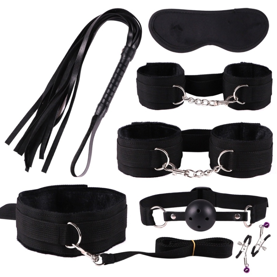Erotic Toys Sex For Woman Adult Games Handcuffs/Whip/Anal-Plug/SM Ball/Nipples Clip/Blindfold/Mouth Gag BDSM Set Bead Vibrator