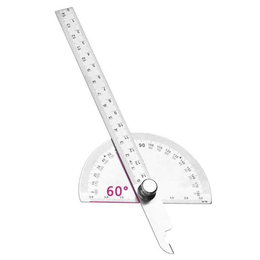 Silver 14.5cm 180 Degree Adjustable Protractor multifunction stainless steel roundhead angle ruler mathematics measuring tool