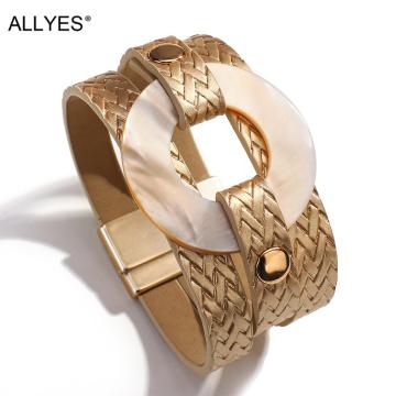 ALLYES Classic Shell Charms Braided Leather Bracelet for Woman Fashion Multilayer Wrap Bracelets Casual Jewelry