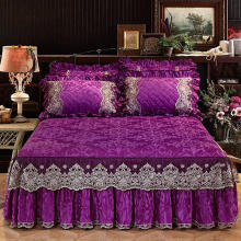 High-grade Bedding Bed Skirts Pillowcases Velvet Thick Warm Lace Bedspread Bed Sheets Princess Purple Mattress Cover King Queen