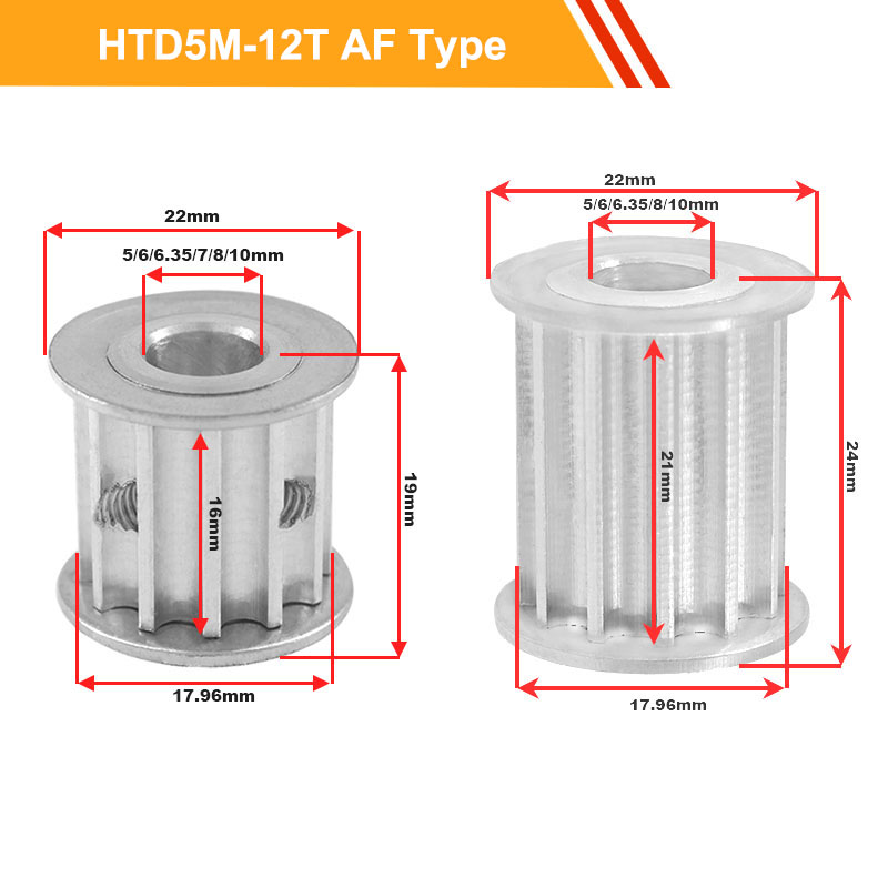 HTD5M-12T Timing Pulley HTD5M Type Aluminium Gear Wheel Pulley 16mm/21mm Belt Width 5/6/6.35/7/8/10mm Bore Timing Belt Pulley
