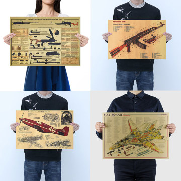 Nostalgic Kalashnikov Machine AK Gun Fighter Structure Diagram Classic Retro Kraft Paper Poster Bar Home Decor Painting 51*36cm