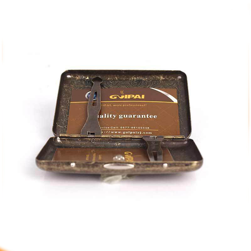Vintage Metal Brass Cigarette Case with Gift Box Container 20 Pcs Regular Size Cigarettes Tobacco Holder Pocket Box Storage