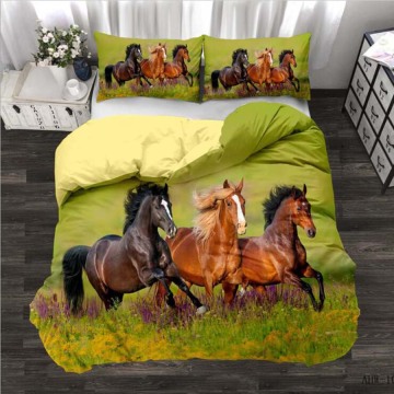 WOSTAR 2020 Cotton Bedding Sets Home Textiles king Size Bed Linens duvet cover and Pillowcase bedclothes Three running horses