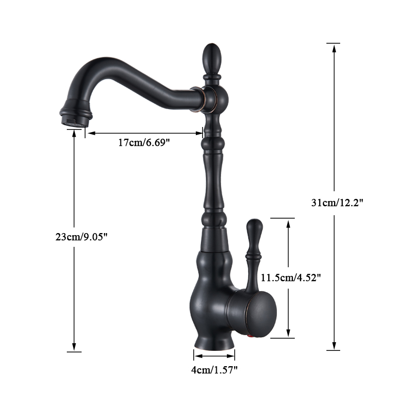 POIQIHY Bronze Black Bathroom Kitchen Faucet Single Handle 360 Rotate Basin Sink Mixer Taps Black Hot and Cold Water Mixers