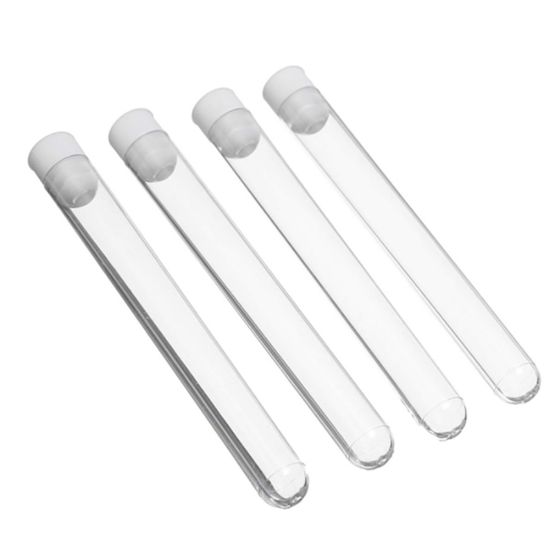 200Pcs 12X100mm Lab Clear Plastic Test Tube with Cap U-Shaped Bottom Long Transparent Test Tube Lab Experiment Supplies