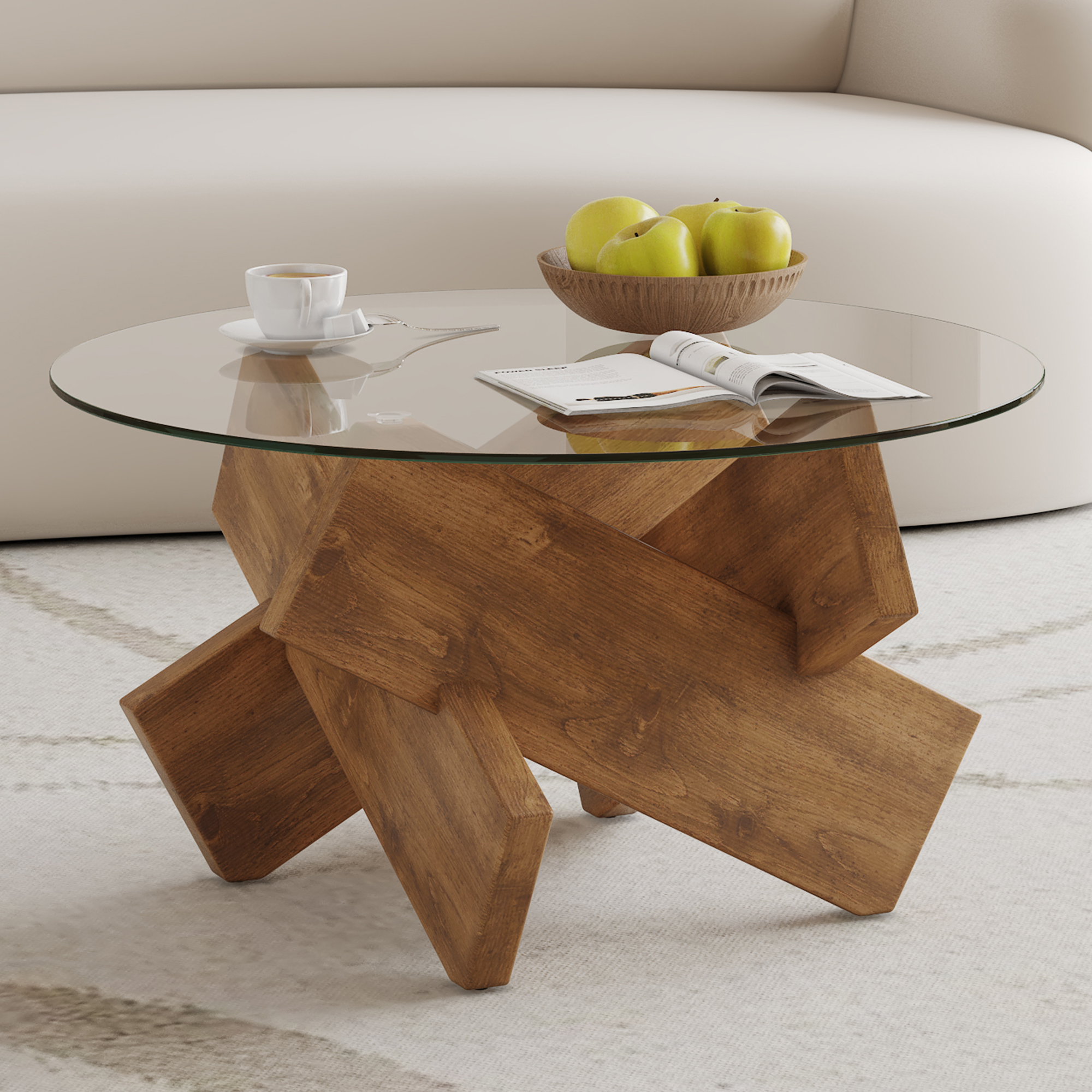 Modern Distinctive Design Circular Glass Coffee Table