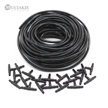 MUCIAKIE 20m 4/7mm PVC Hose Garden Water Micro Irrigation Tubing Pipe with 20PCS Tee Barb Connector Gardening Lawn Agriculture