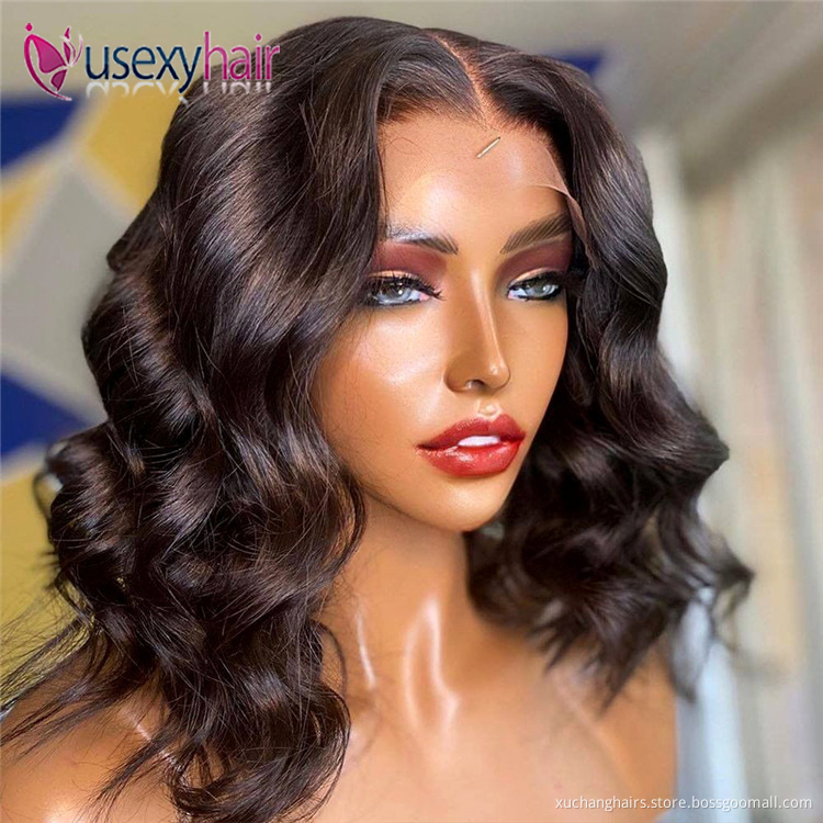 Wholesale Human Hair Lace Front Short Bob Body Wave Wig,Full Hd Frontal Wig Ocean Wave Bob Wig,13*4 Brazilian Human Hair Wigs