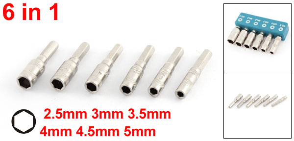 UXCELL 6 In 1 H4 Hexagon Shank 2.5mm 3mm 3.5mm 4mm 4.5mm 5mm 6 Points Hex Socket for Heavy-duty Pneumatic Tools