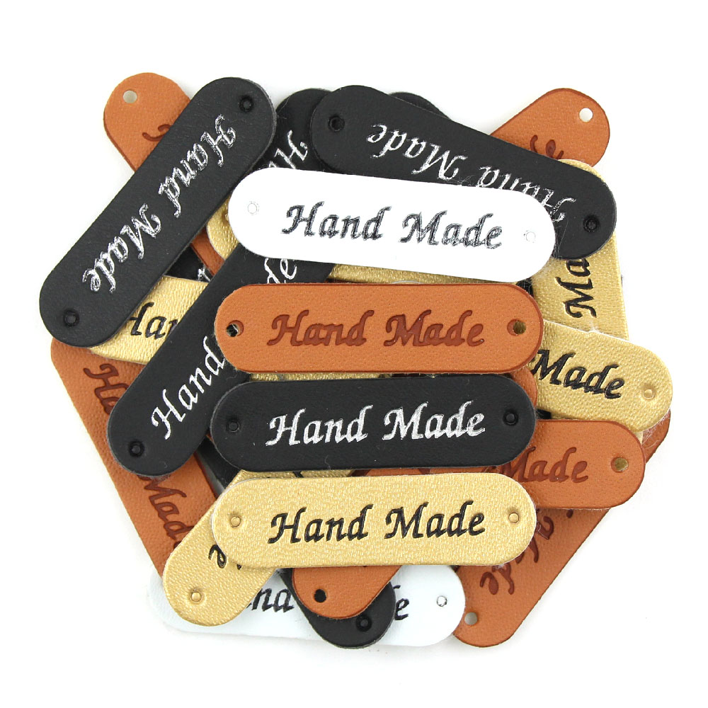 50Pcs Wholesale Label Brown/Yellow/Black/White Handmade Tags Clothing Labels Hand Made Leather Tags Hat Scarf Gift Decoration