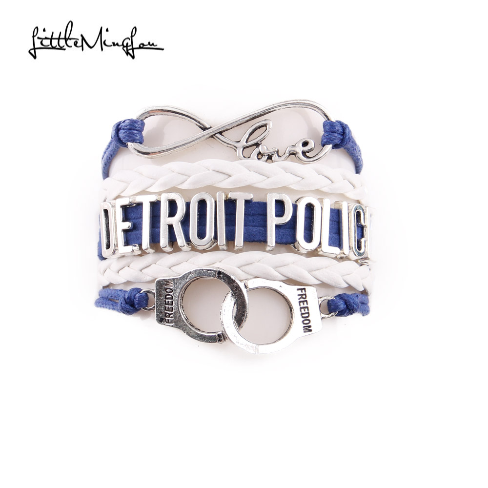 Little MingLou Infinity love detroit police Bracelet police dept charm leather wrap men bracelets & bangles for women jewelry