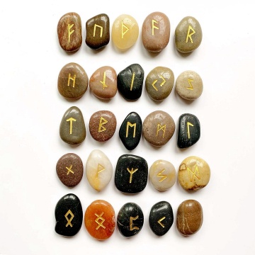 25pcs Natural Engraved Chakra River Stones Rune Stones Set Fortune Telling Divination Tumbled Stones Amulet & Free Bag