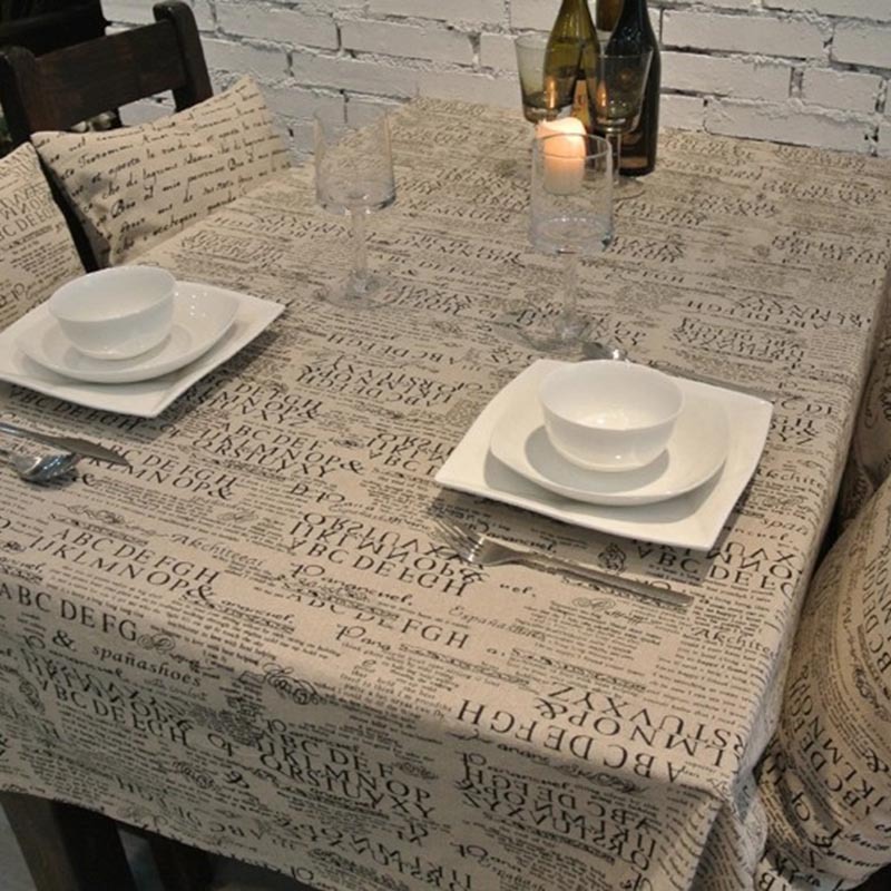 9 Sizes Newspaper Pattern Decorative Table Cloth Cotton Linen Rectangle Tablecloth Dining Table Cover For Kitchen Home Decor