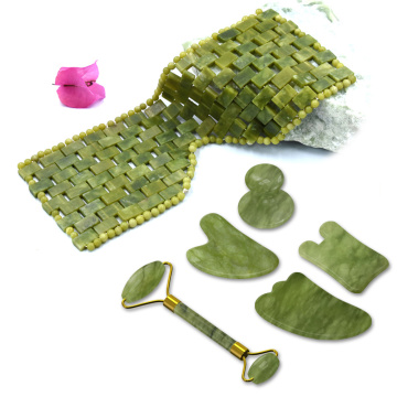 Jade Facial Roller Cooling Sleep Mask for Eye Face Massage Anti-Aging 100% Natural Stone Gouache Scraper Massage Roller Set