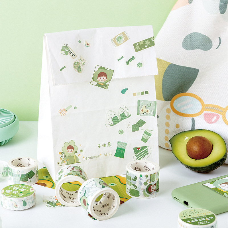 1.5cm*5m Cute Fresh Avocado Masking Tape Scrapbooking Decorative Washi Tape Diary Notebook Album DIY Craft Kids Gift