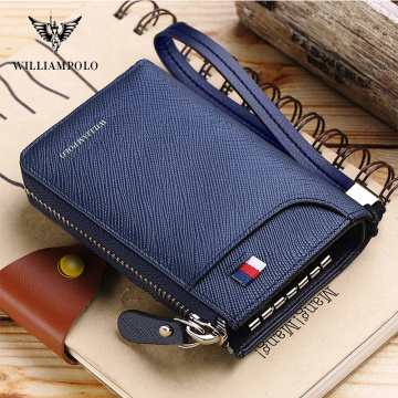 Williampolo leather car key case multi function large capacity credit card clip cash Pocket Wallet detachable key chain manager
