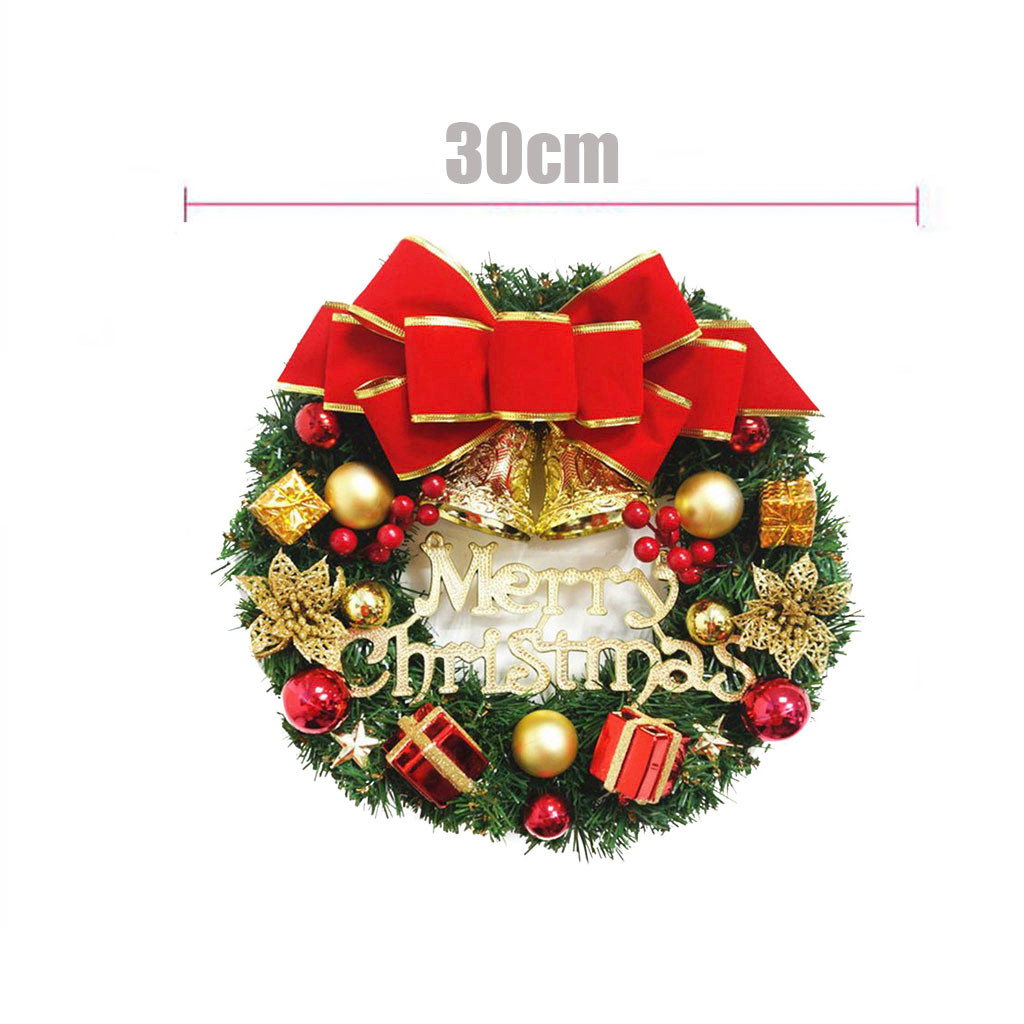 Christmas Garland Arrangement Ornament Wreath Decorative Wreath 30CM Bow Bell Christmas New Year Festival Decoration