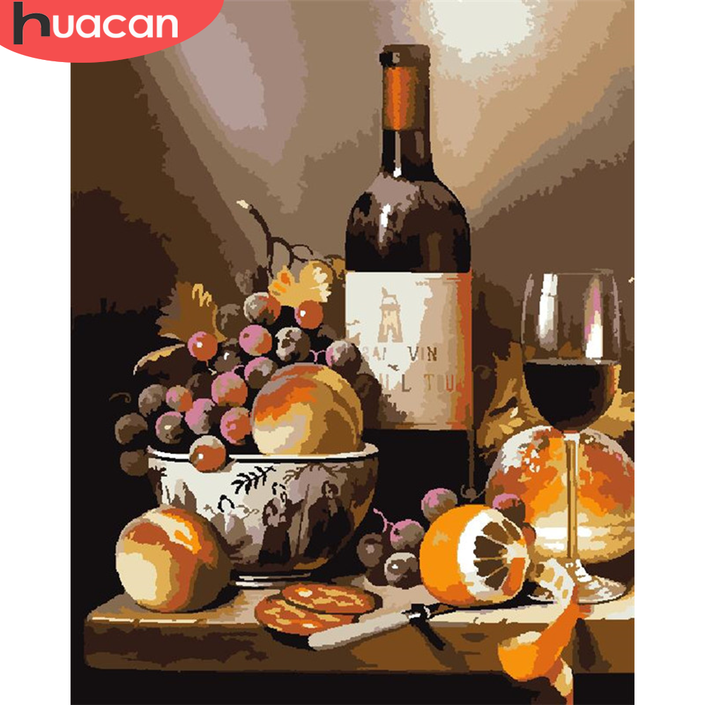 HUACAN DIY Pictures By Number Fruit Kits Painting By Numbers Wine Drawing On Canvas Hand Painted Paintings Art Gift Home Decor