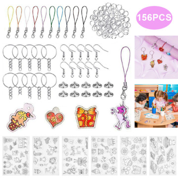 156pcs/set Heat Shrink Plastic Sheet Kit Shrinky Paper Hole Punch Keychains Keyring for Key Chains Jewelry Buttons Making