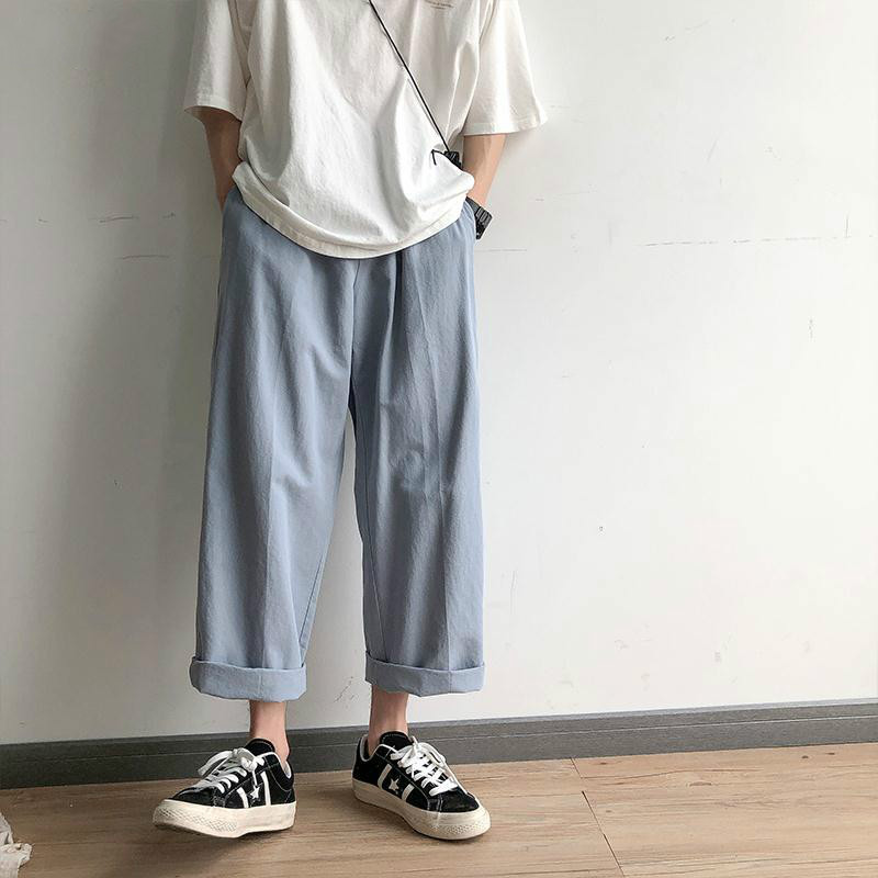 Casual Pants Men Loose Straight All-match Ankle-length Cargo Wide-leg Mens Trousers Ins Solid Simple Trendy Oversize 3XL Korean