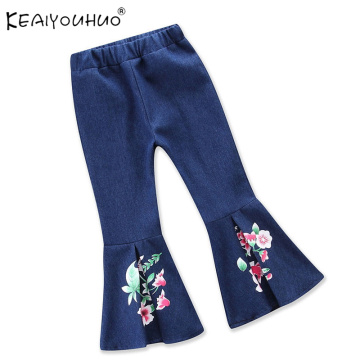 Infant Girls Jeans Floral Jeans Long Pants For Girls Kids Jeans Elastic Band Bell Pants Lovely Printing Children Clothes 30%