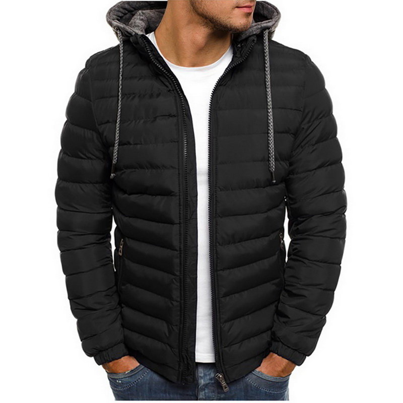 Lightweight Warm Winter Jacket Men Parkas Mens Striped Solid Zipper Pocket Trench Cotton Hoody Parkas Male 2019 Clothing