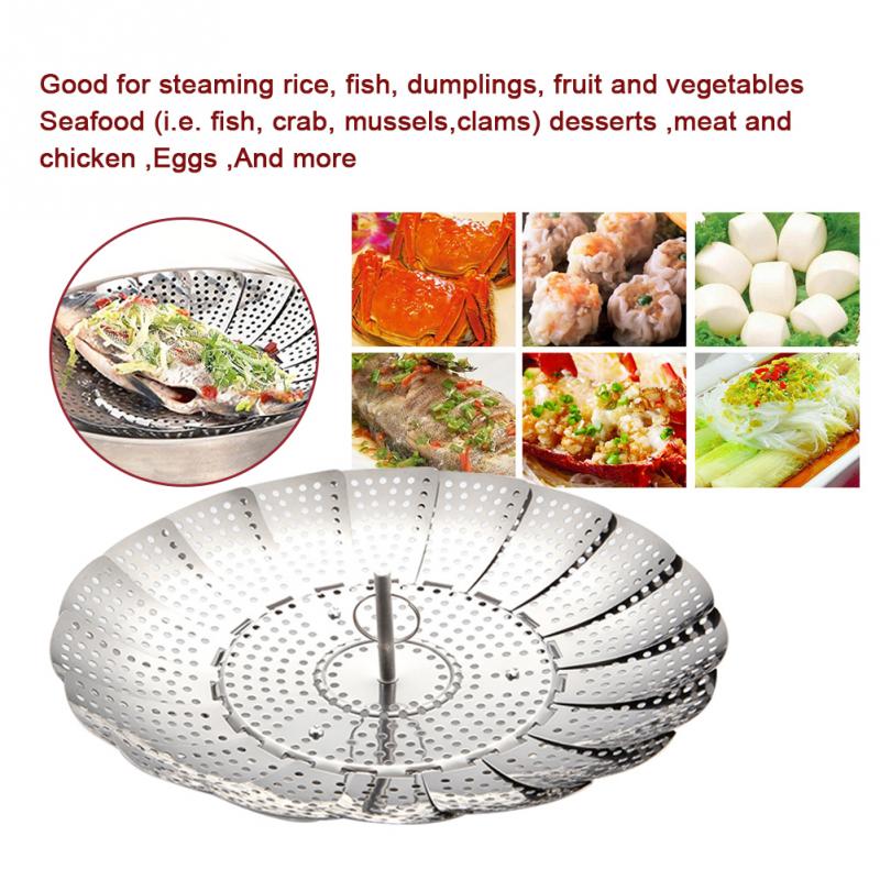 Folding Dish Steam Stainless Steel Food Steamer Basket Mesh Vegetable Cooker Steamer Expandable Pannen Kitchen Tool