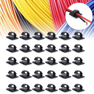 30pcs Self-adhesive Wire Clips Car Cable Clip Fixer Holder Rectangle Plastic Data Cord Tie Mount Clamp For Network Office Cable