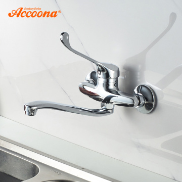 Accoona Kitchen Faucet Wall Mounted Wall Kitchen Mixers Kitchen Sink Tap 360 Degree Swivel Flexible Hose Single Holes A5941