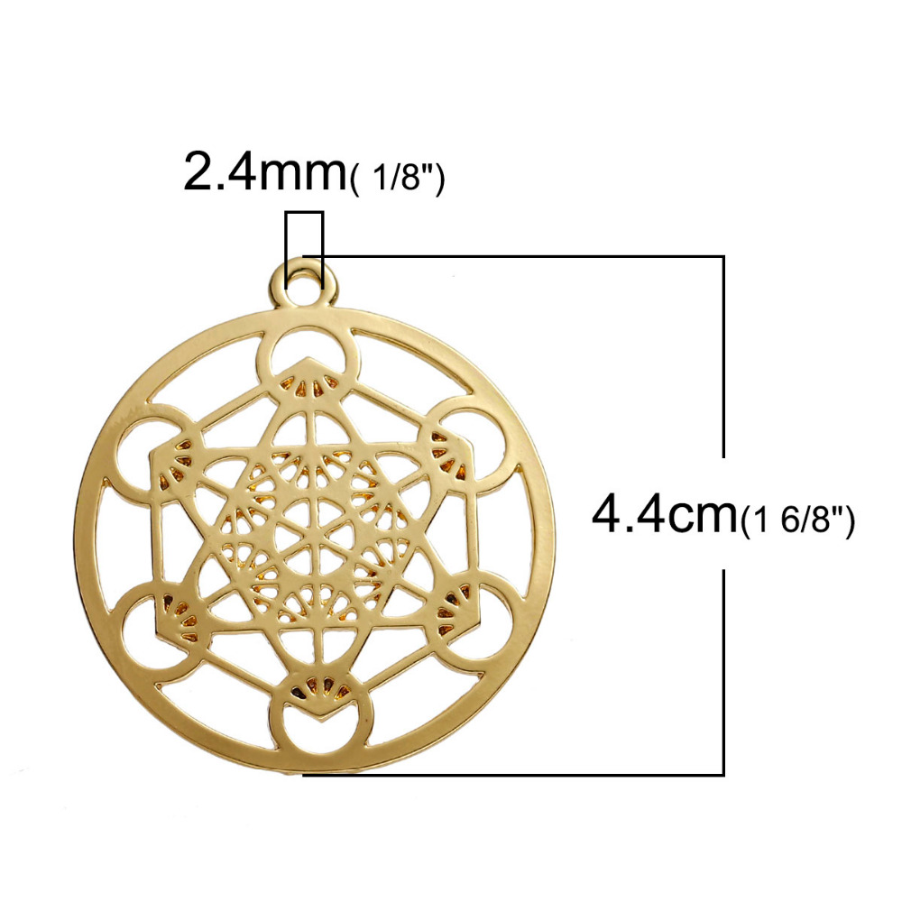 DoreenBeads Zinc Based Alloy Gold Color Round Merkaba Meditation Hollow Pendants DIY Components 44mm x 40mm(1 5/8"), 3 PCs