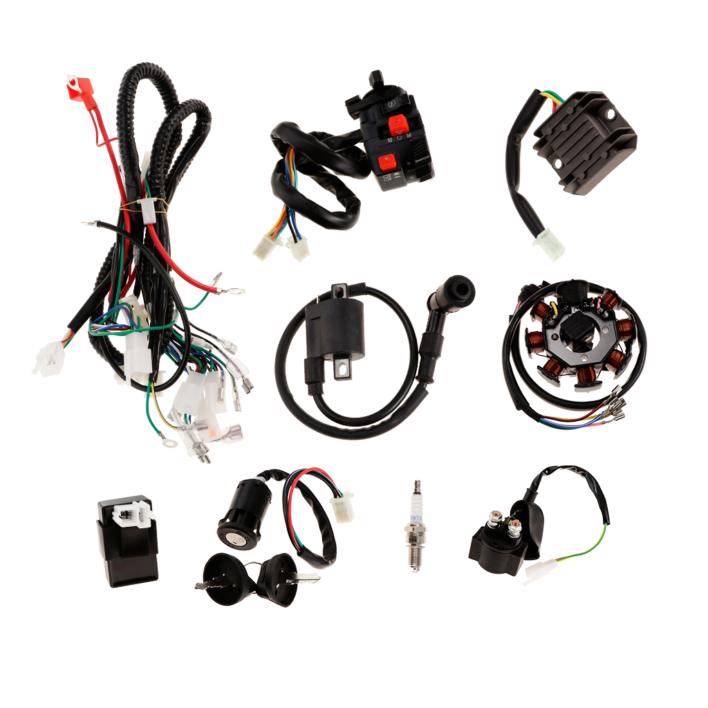 Full Electrics Wiring Harness Loom Coil CDI Spark Plug for 150-250cc Quad Bike Buggy Gokart