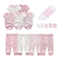 2020 Solid Unisex New Born Baby Boy Clothes Bodysuits+Pants+Hats+Gloves Baby Girl Clothes Cotton Clothing Sets Roupa de bebe