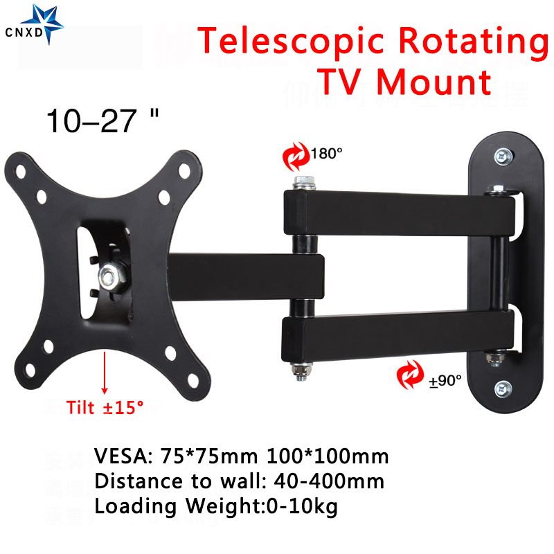 Universal TV Wall Mount Adjustable Flat Panel Frame TV Wall Mount Bracket Support 15 Degrees Tilt for 10-27in LCD LED Monitor